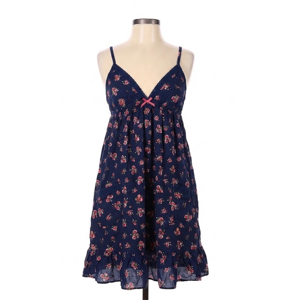 Xhilaration Navy Blue Floral Cotton Chemise Nightgown Sleepwear Medium Pockets